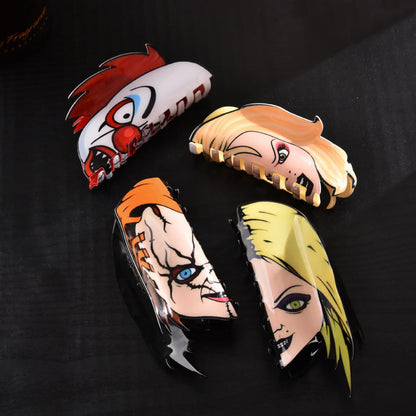 New Horror Series Hair Clips — Acrylic Claw Clips with Clown, Crab, and Shark Designs, Halloween Hair Accessories for Women