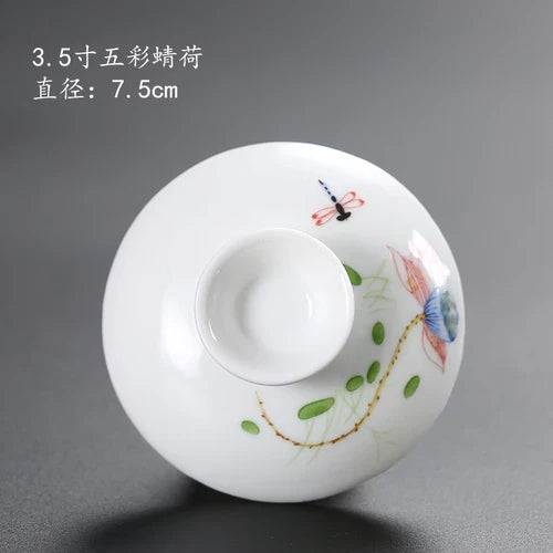 Ceramic Sancai Tea Bowl with Lid – Blue & White Porcelain Cover for Kungfu Tea Set Household Accessories