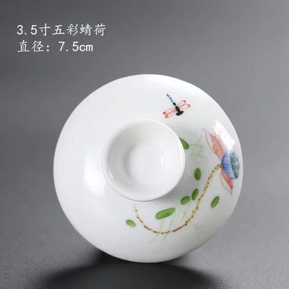 Ceramic Sancai Tea Bowl with Lid – Blue & White Porcelain Cover for Kungfu Tea Set Household Accessories