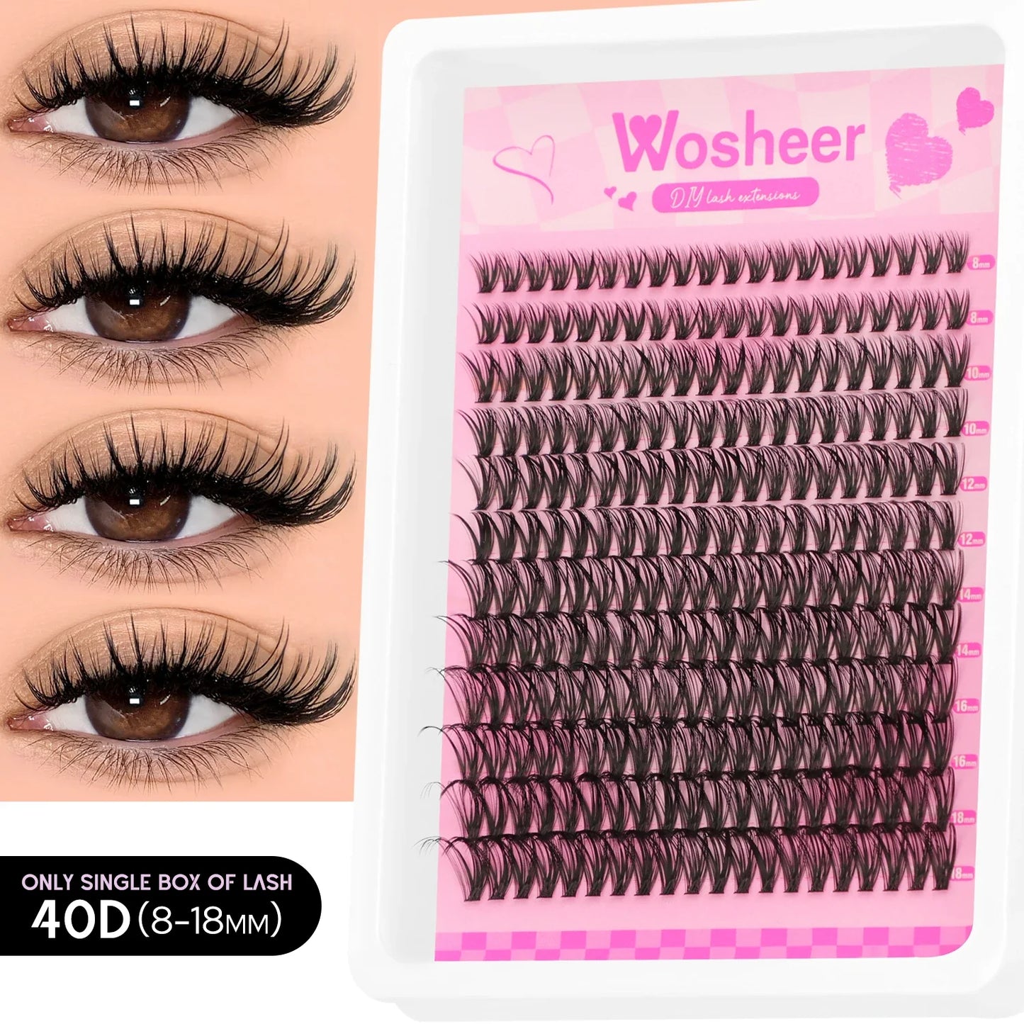 WOSHEER Lash Clusters Kit – Spiky Volume Individual Eyelash Extensions DIY Manga-Style Faux Mink Cluster Lashes