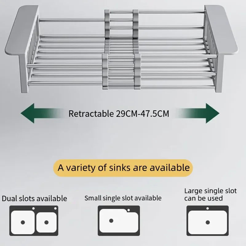 Folding Stainless Steel Kitchen Sink Drain Rack – Space-Saving Dish Drain Basket & Sink Organizer