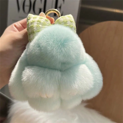 Hair Bow Rabbit Fur Keychain – Cute Fluffy Bunny Plush Bag Charm & Couple Pendant