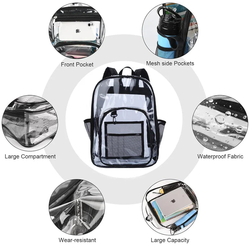 Transparent Shoulder Backpack | Unisex Large Capacity Waterproof Multifunctional Bag for Men & Women