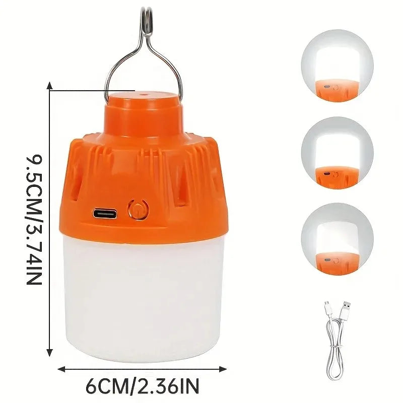 Portable LED Camping Light Bulb USB Rechargeable – 1/2/3/5/10PCS Outdoor Hanging Lamp with 3 Lighting Modes (White/Orange)