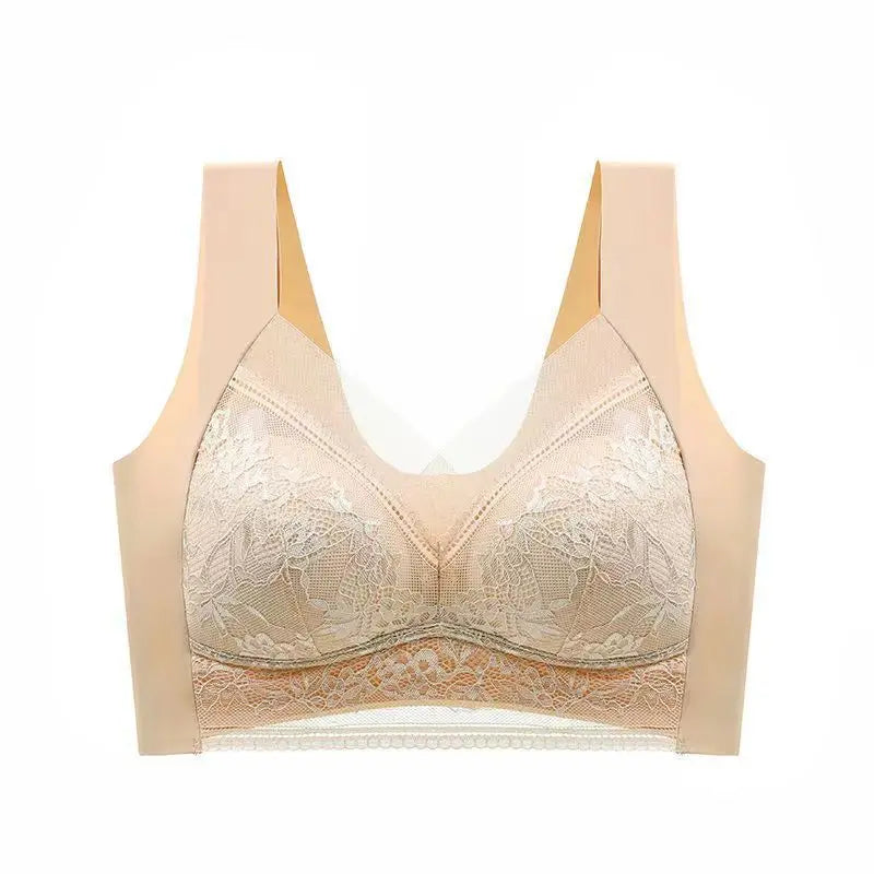 Women’s Lace Perspective Bralette — Push-Up Ice Silk Deep V Bra, Sexy Lingerie Top, Plus Size L–5XL Mom’s Underwear