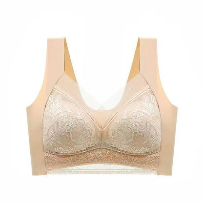 Women’s Lace Perspective Bralette — Push-Up Ice Silk Deep V Bra, Sexy Lingerie Top, Plus Size L–5XL Mom’s Underwear