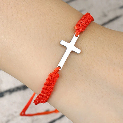 Handwoven Adjustable Stainless Steel Cross Bracelet – Colorful Cord Couple Friendship Jewelry