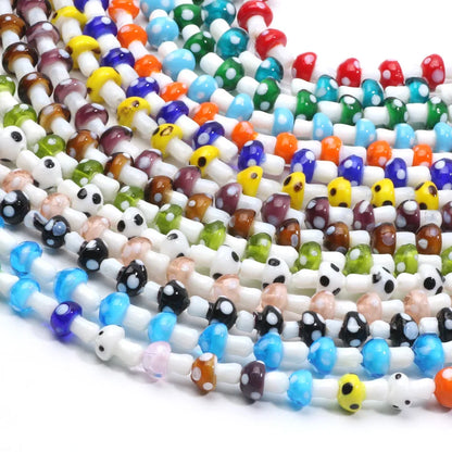 20pcs Lampwork Glass Mushroom Beads - Colorful Loose Beads for DIY Jewelry Making, Handmade Crafts & Accessories