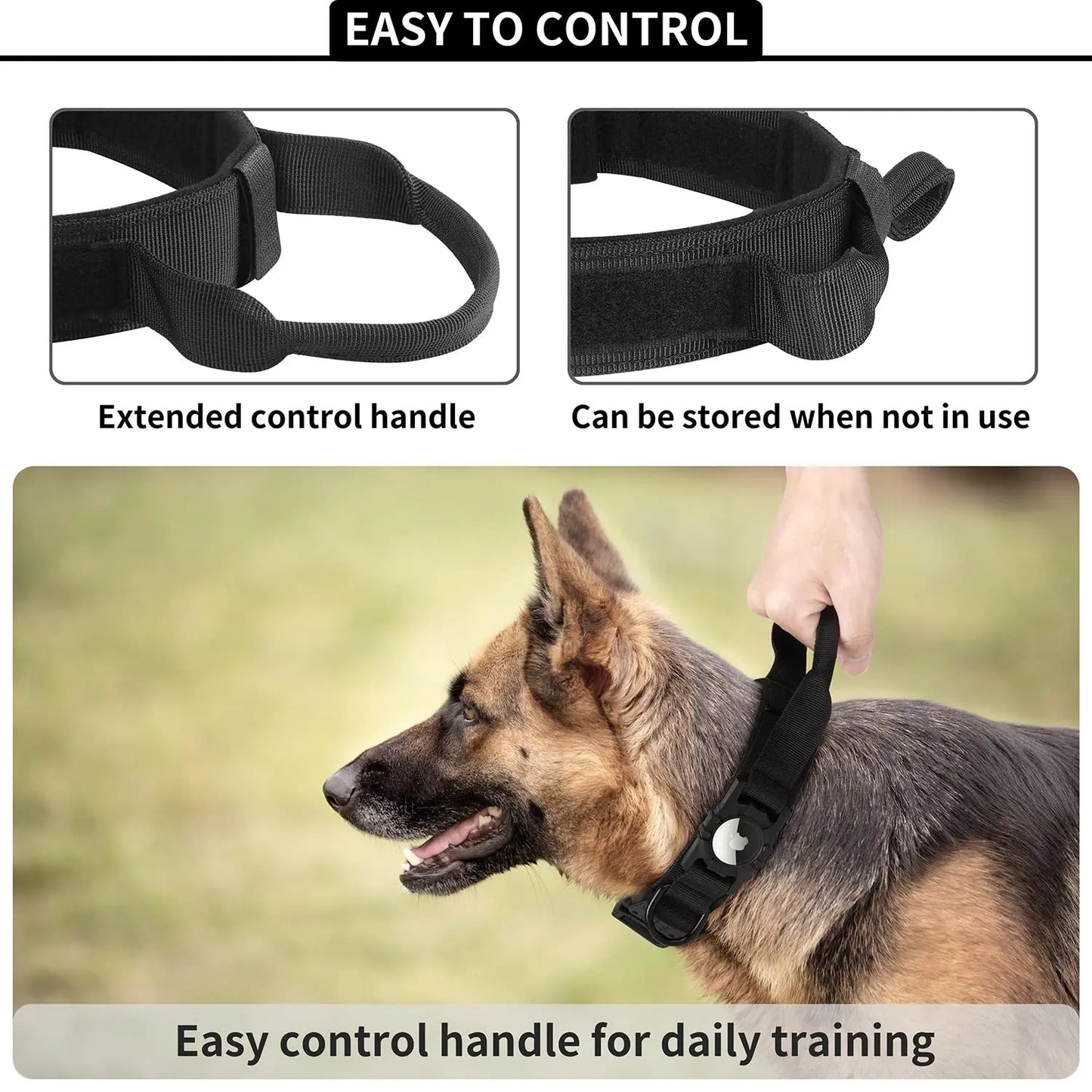 AirTag Tactical Dog Collar with Holder & Handle – Adjustable Military GPS Collar for Medium & Large Dogs
