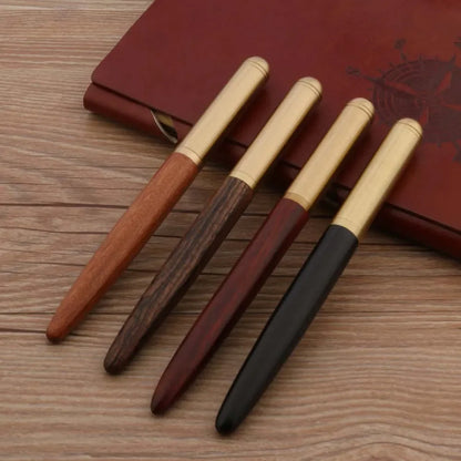 Luxury Copper & Ebony Wood Rollerball Pen – Brass Red Gold Ballpoint Writing Pen for Office & School