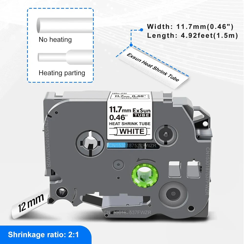 Compatible Brother Heat Shrink Tube Label Tape HSe Series – HSe231/HSe221/HSe211/HSe631/HSe621 for Brother Label Printers