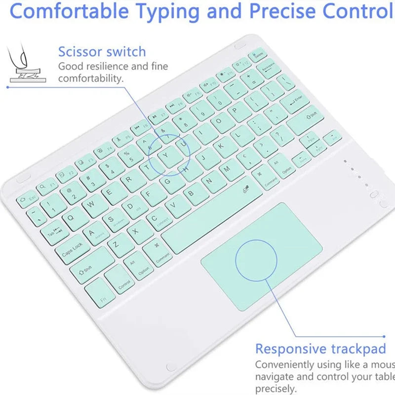 Spanish/English 10-Inch Bluetooth Keyboard – Wireless Rechargeable Universal Keyboard for iPad Air, Pro, Phone, Tablet, Laptop