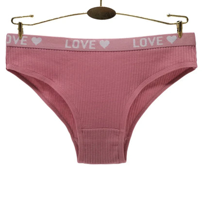 6PCS Women’s LOVE Ribbed Cotton Panties - Comfortable Low Waist Brief Underwear Set for Everyday Wear