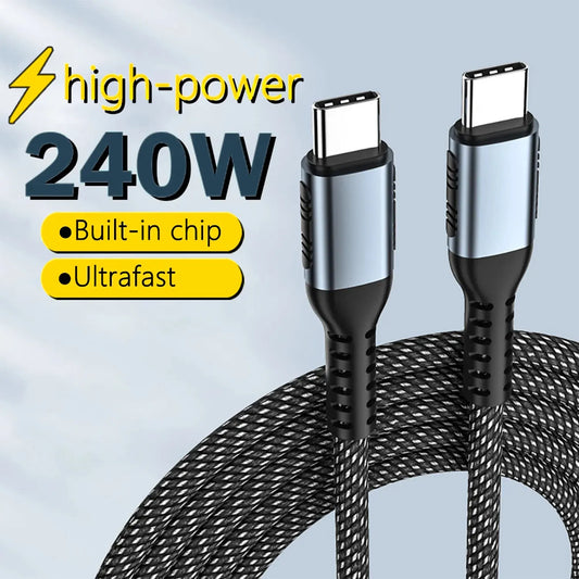 PD 240W Super Fast Charging Cable – USB Type C Data Cord for Laptop, Tablet, MacBook Air, iPad, iPhone 15 Pro Max, Xiaomi, Dell, HP