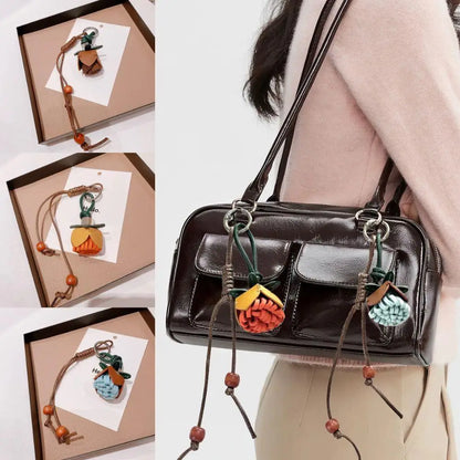 Handmade Pinecone Flower Ball Bag Charm – Cute Tassel Rope Keychain Pendant for Purses & Handbags