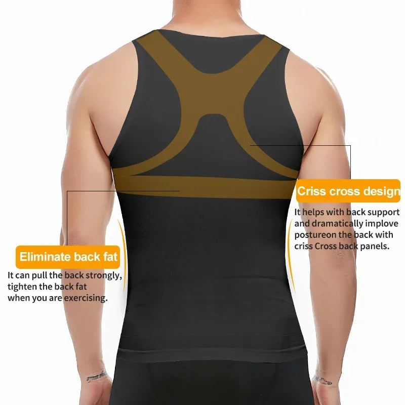 Men’s Slimming Body Shaper Compression Shirt – Abdomen & Abs Shapewear Tank Top to Hide Gynecomastia Moobs for Workout & Daily Wear