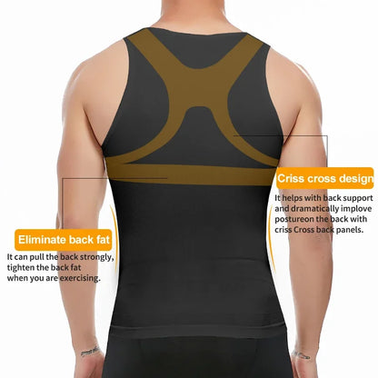 Men’s Slimming Body Shaper Compression Shirt – Abdomen & Abs Shapewear Tank Top to Hide Gynecomastia Moobs for Workout & Daily Wear