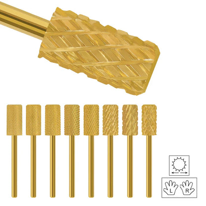 Gold Tungsten Carbide Nail Drill Bits – Large Barrel Milling Cutter, Pro Reversed Durable Grinding & Polishing Tools Accessories 4XC