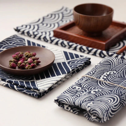 150x50cm Cotton Linen Blue Retro Fabric – Handmade DIY Material for Tablecloths, Curtains, Bento Bags & Storage Bags