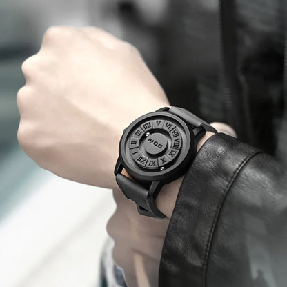 DOM Trend Concept Men's Watch: Creative Scrolling Pointer Design with Magnetic Force - Fashionable & Waterproof Timepiece for Men