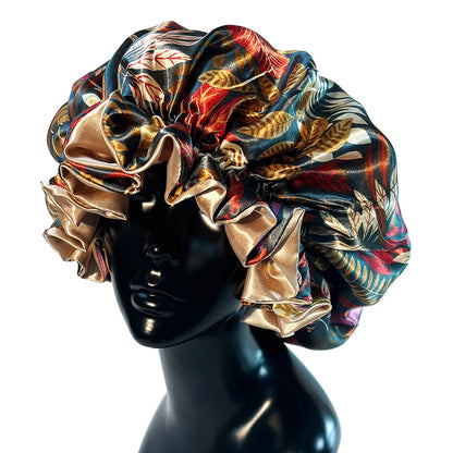 Women’s Satin Bonnet Cap – Double Layer Silky Big Bonnet, Printed Sleep Cap & Head Wrap for Ladies