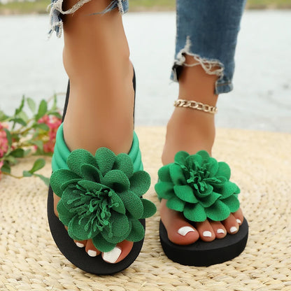 Women's Flower Flip Flops - Handmade Beach Vacation Flat Sandals