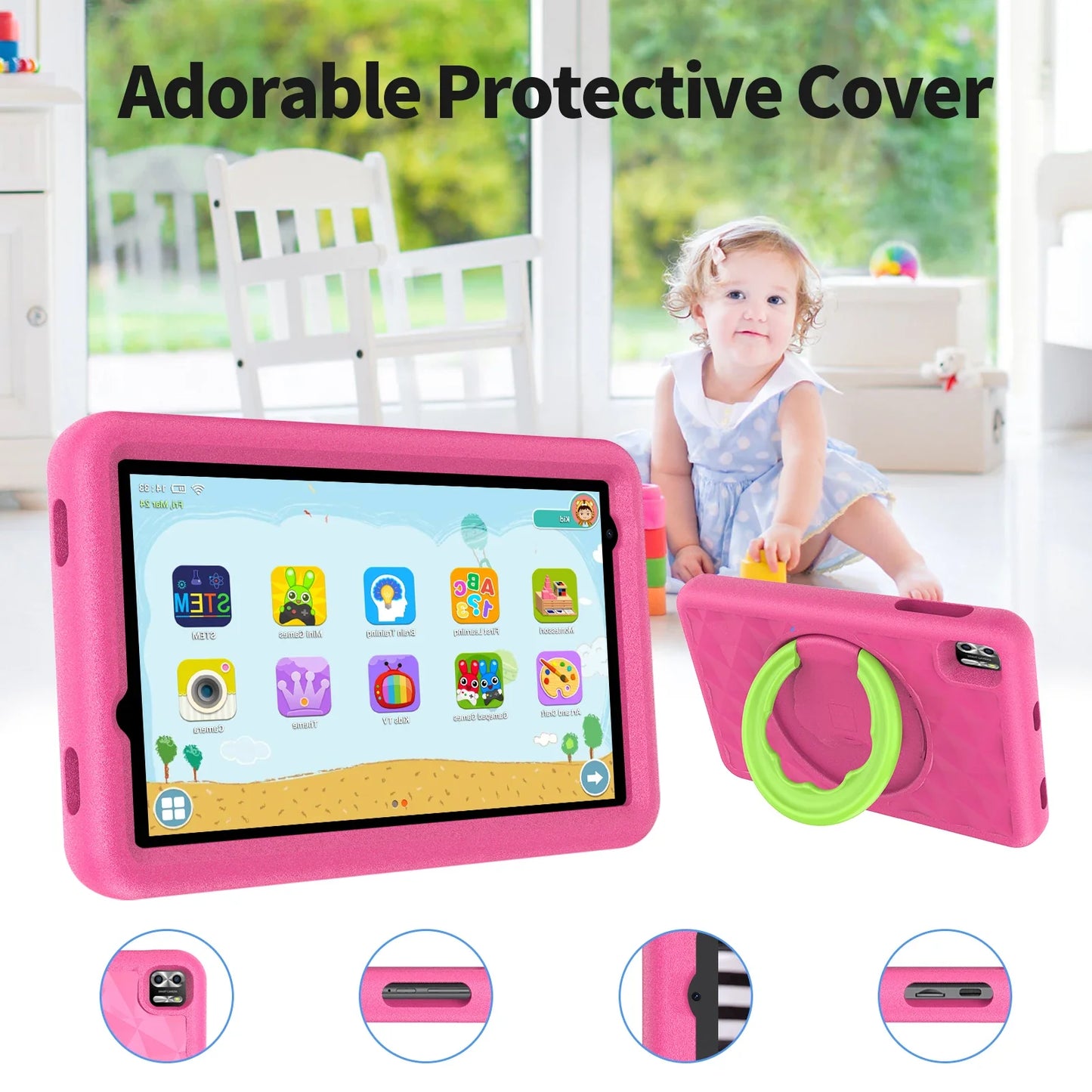 VASOUN Kids Tablet 8 Inch – Android 13, Quad-Core, 8GB RAM (4+4 Expand), 64GB ROM, 5000mAh, Dual Camera, WiFi, Parental Control
