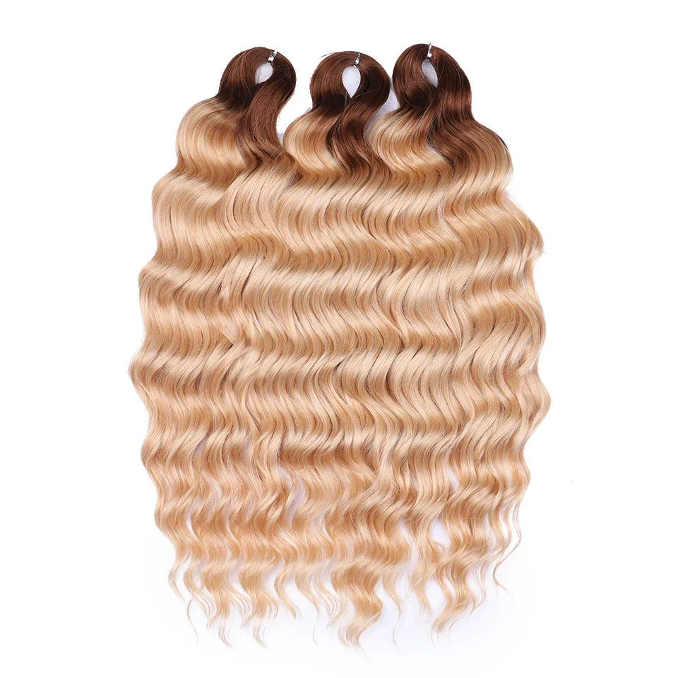FASHION IDOL 24" Deep Wave Crochet Hair - 3-Piece Synthetic Water Wave Braiding Extensions, Ombre Rainbow Twist Hair