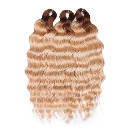 FASHION IDOL 24" Deep Wave Crochet Hair - 3-Piece Synthetic Water Wave Braiding Extensions, Ombre Rainbow Twist Hair