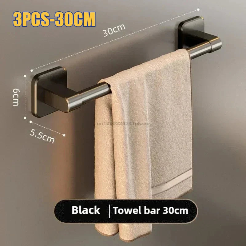 6-Piece Self-Adhesive Bathroom Towel Rack Set – No-Drill Towel Holder Hooks & Shelf