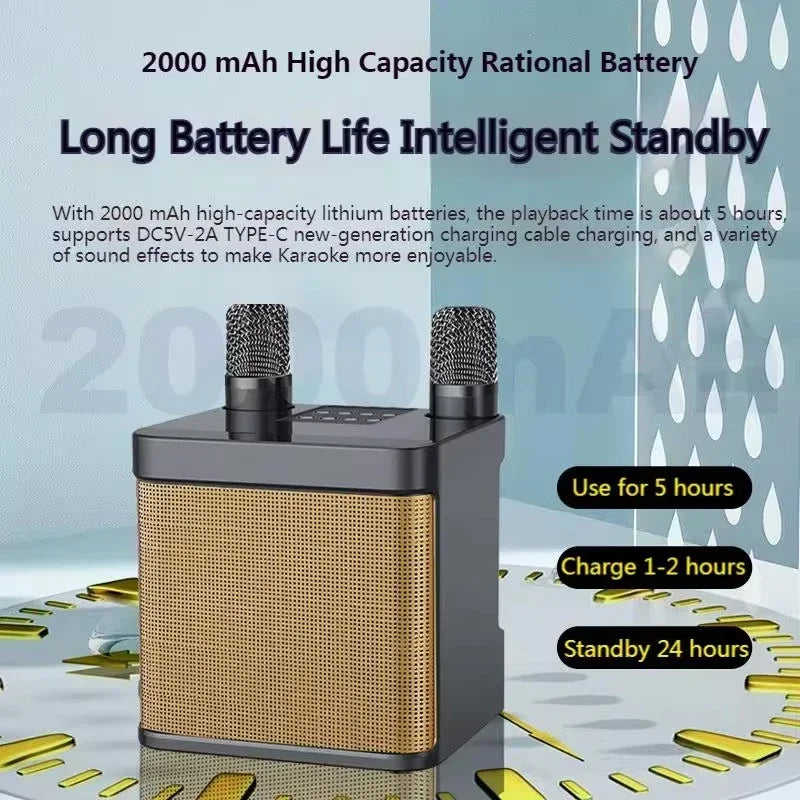 Portable Karaoke Machine with 2 Wireless Microphones — Boombox Player with AUX, TF Card, U Disk & Voice Changer for Parties