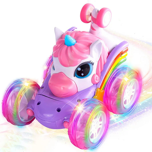 Remote Control Unicorn Car for Girls – 360° Rotating 4WD Stunt RC Toy with LED Lights, 2.4GHz Kids Gift