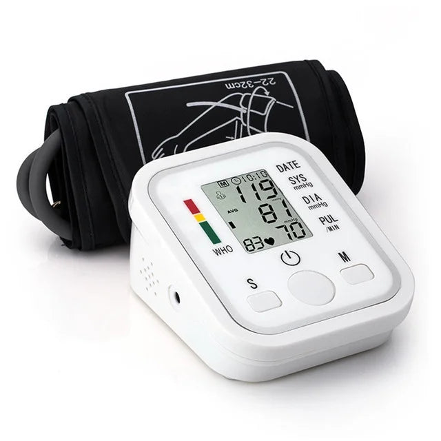Automatic Tonometer Arm Blood Pressure Monitor – Digital BP Equipment with LED Display and Pressure Sensor Cuff