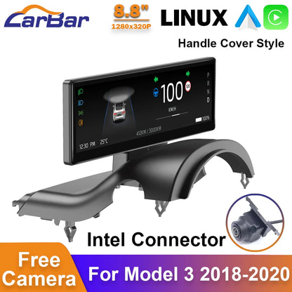Carbar 8.8" Smart Dashboard Touch Screen – Wireless CarPlay & Android Auto for Tesla Model 3 & Y, Free Air Vent Camera