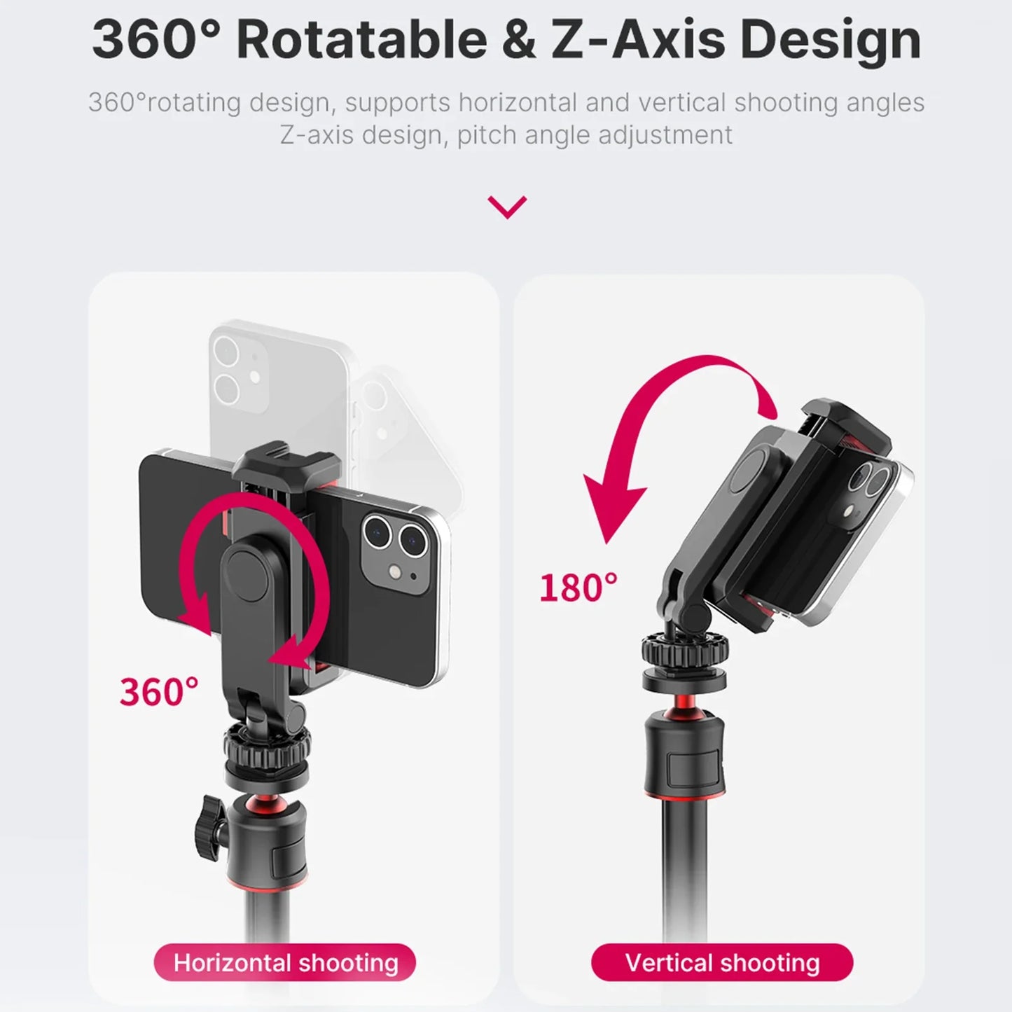 360° Rotatable Phone Tripod Mount with Dual Cold Shoe – Multi-Functional Clamp Holder for Vlogging & Streaming