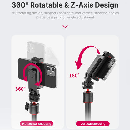 360° Rotatable Phone Tripod Mount with Dual Cold Shoe – Multi-Functional Clamp Holder for Vlogging & Streaming