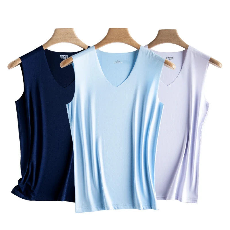 Men’s Silk Tank Top – Seamless Sleeveless Sport Vest, Plain Casual Summer Undershirt for Gym & Everyday Wear