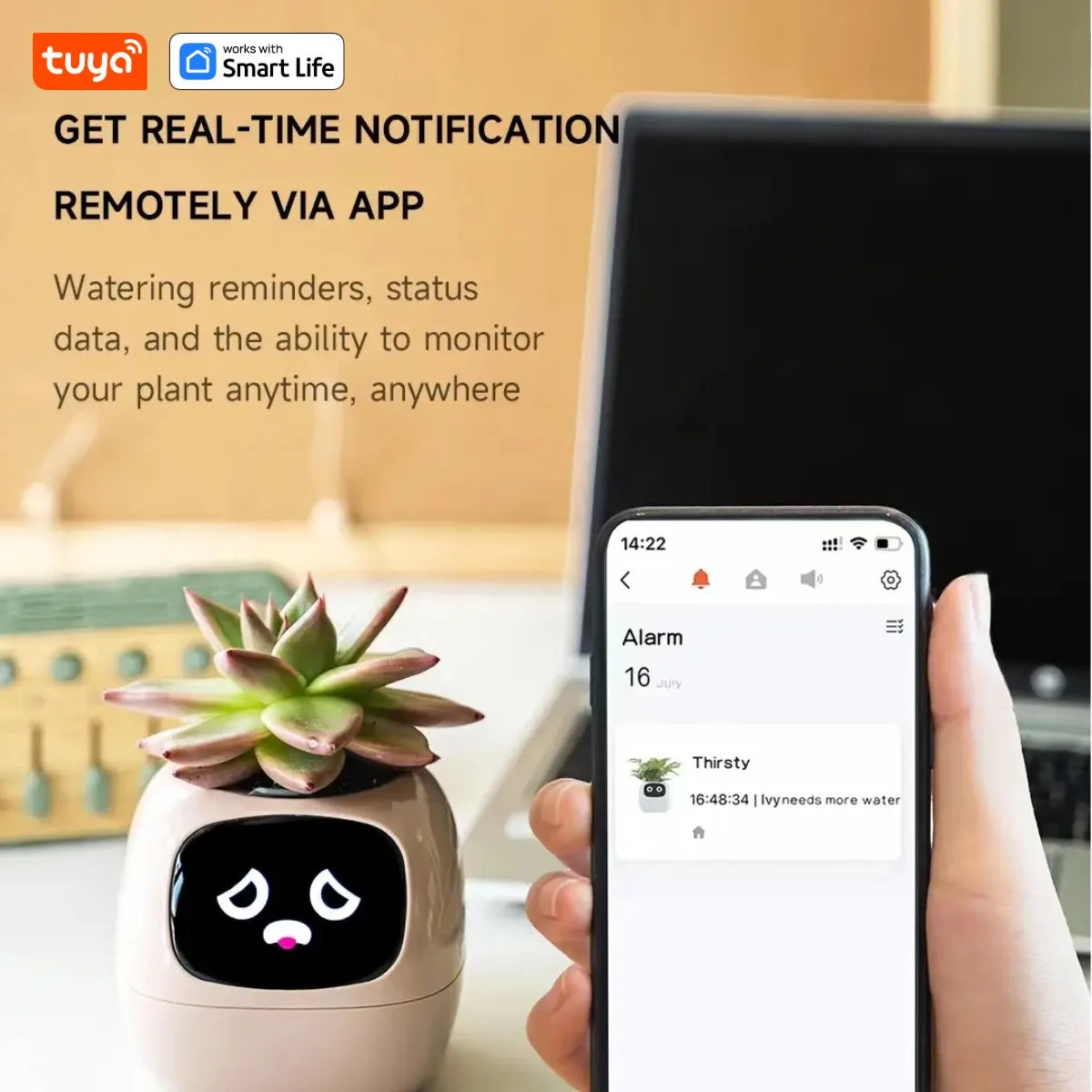 Tuya Ivy Smart Planter – AI-Enhanced with 7 Smart Sensors, Over 49 Expressions for Easy and Fun Plant Care