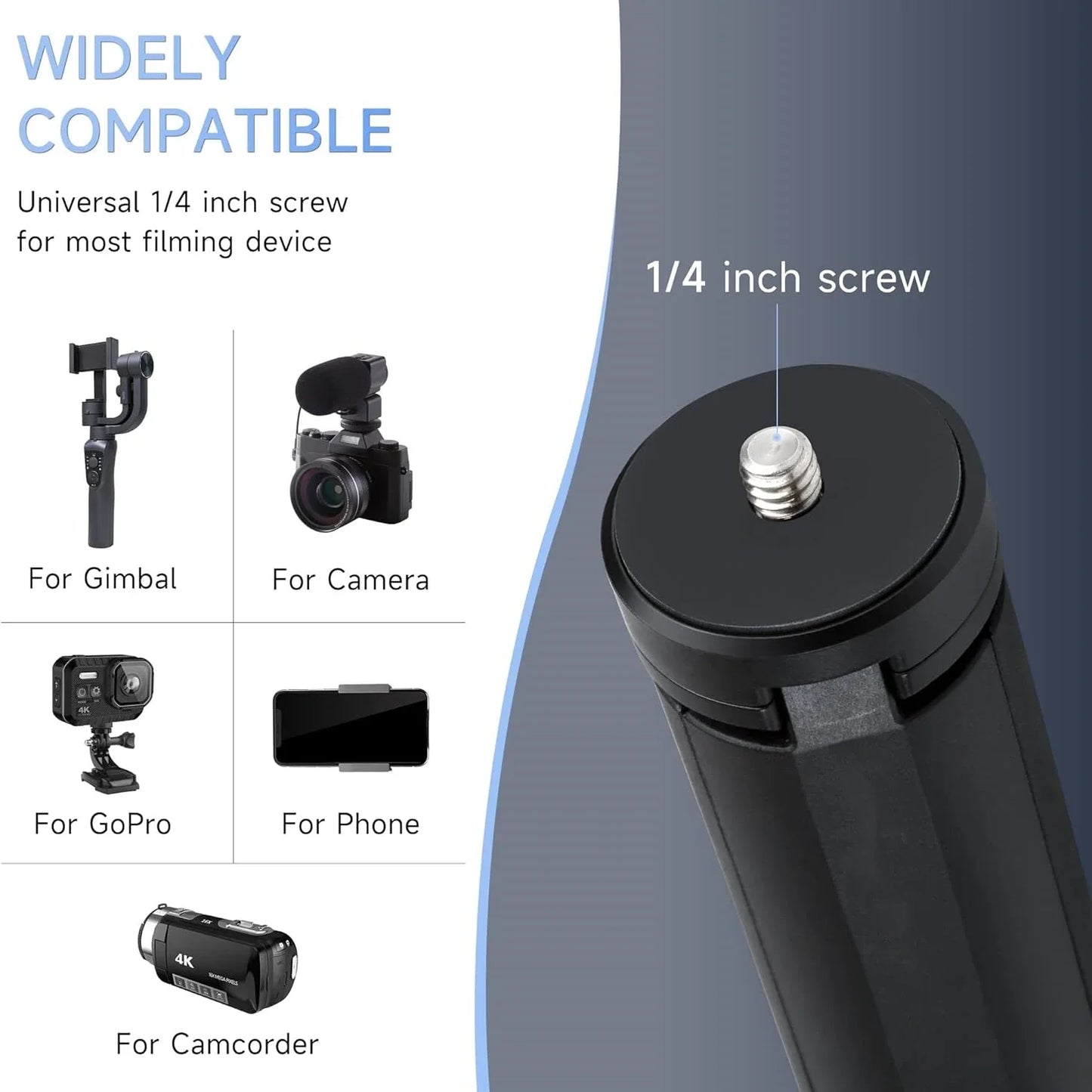 Portable Mini Table Tripod Stand - 1/4'' Screw for GoPro, Camera, Video Vlog, Ring Light, Phone & Gimbal