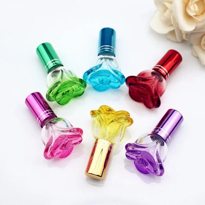 6ml Rose-Shaped Glass Perfume Bottle – Colorful Refillable Mini Scent Sprayer for Travel & Samples