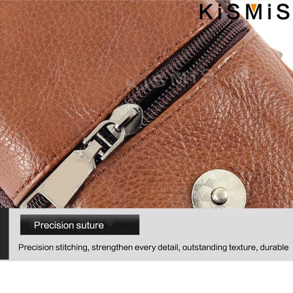 KISMIS Men’s Leather Waist Bag – Multifunction Fanny Pack with Large Capacity and Shoulder Strap