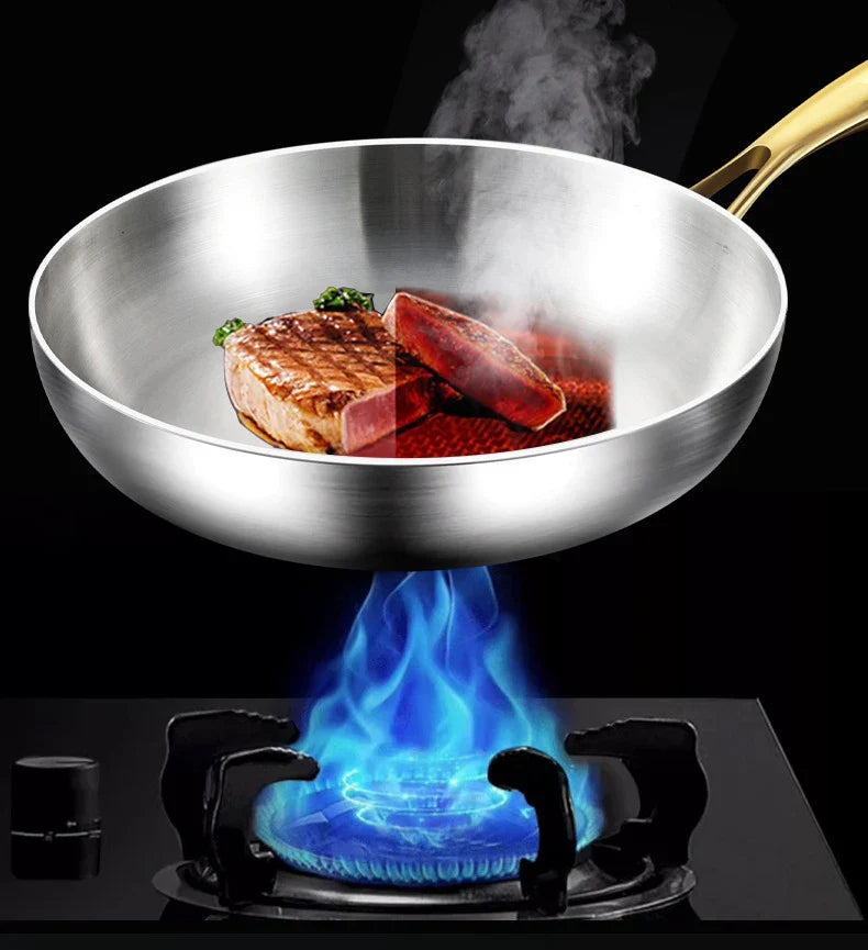 316 Stainless Steel Frying Pan – Uncoated Non-Stick Cooking Pot for Gas & Induction Stoves
