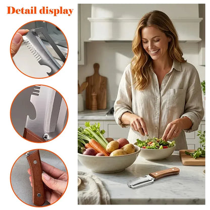 3-in-1 Multifunctional Stainless Steel Peeler – Vegetable & Fruit Slicer Tool with Bottle Opener, Durable Kitchen Gadget