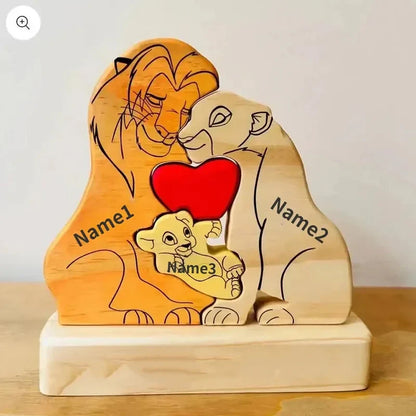 Personalized Wooden Lion Family Puzzle — Custom Name Art Puzzle for Home Decor, Anniversary & Warm Family Gift Keepsake