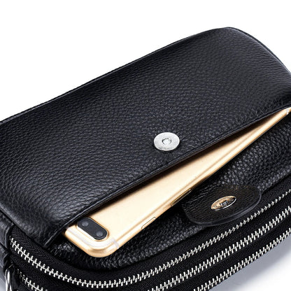 Real Leather Women’s Shoulder Bag - Mini Crossbody Purse with Three Zipper Pockets