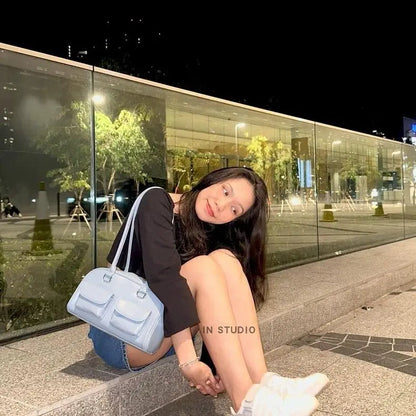 Korean Xu Yunzhen Sane Style Bowling Bag — Oil Boston Tote Underarm Bag for Women