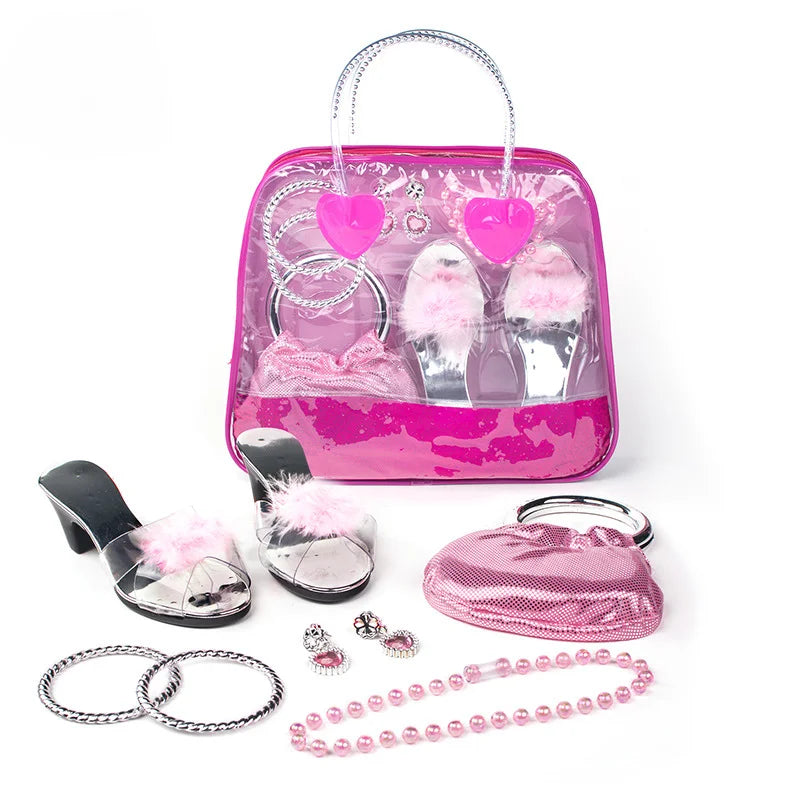 Girls Princess Jewelry Toy Set – Crystal Shoes, Necklace, Crown, Earrings & Bracelet for Role Play