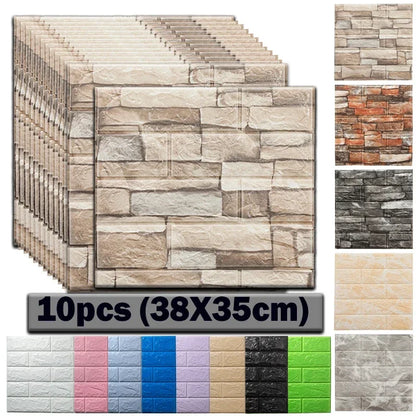 10pcs 3D Foam Wall Stickers – Self-Adhesive Waterproof Peel-and-Stick Brick Wallpaper for Interior Decoration