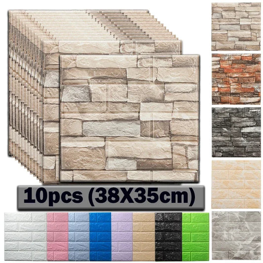 10pcs 3D Foam Wall Stickers – Self-Adhesive Waterproof Peel-and-Stick Brick Wallpaper for Interior Decoration
