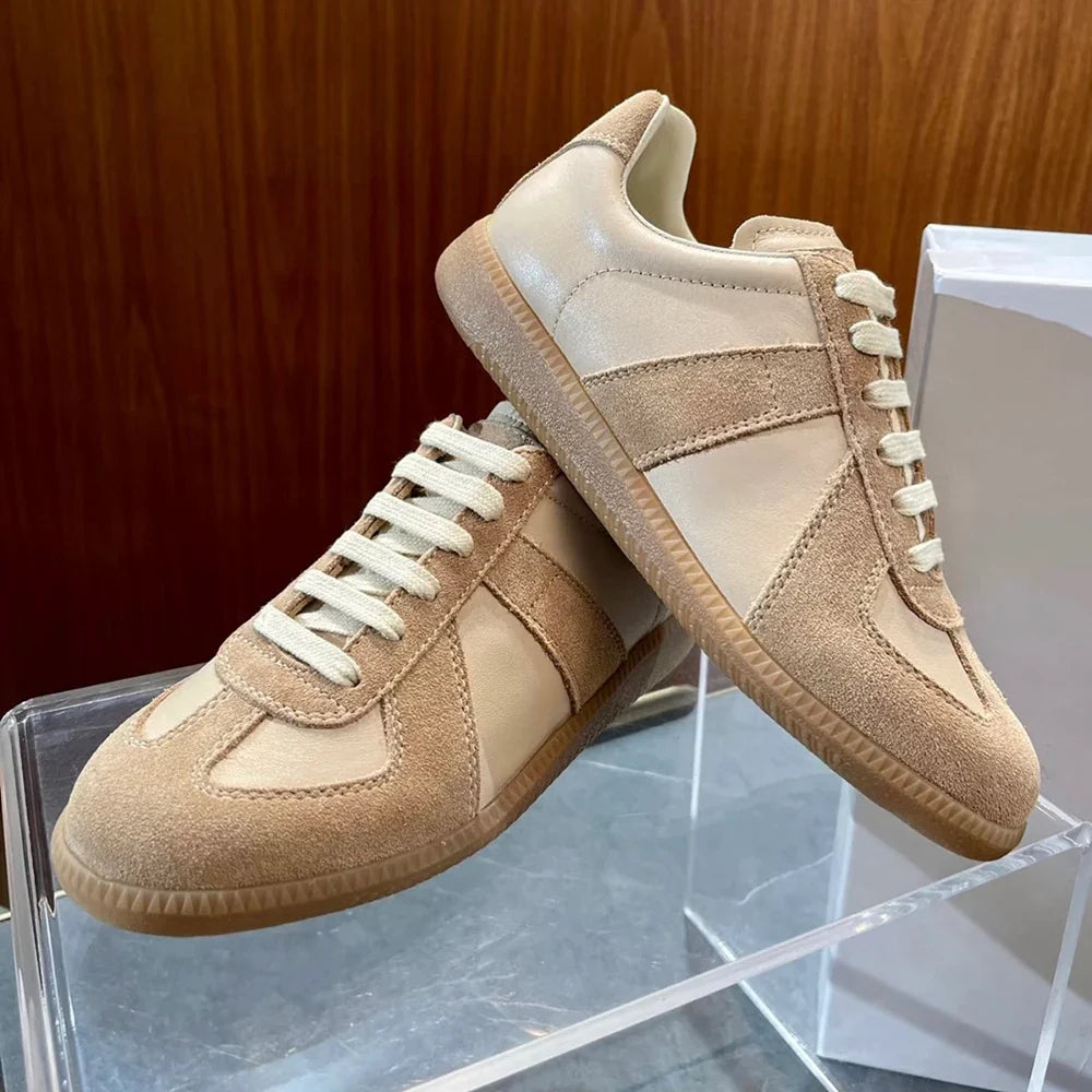 Unisex Patchwork Suede Sneakers - Vintage German Army Trainer Casual Shoes